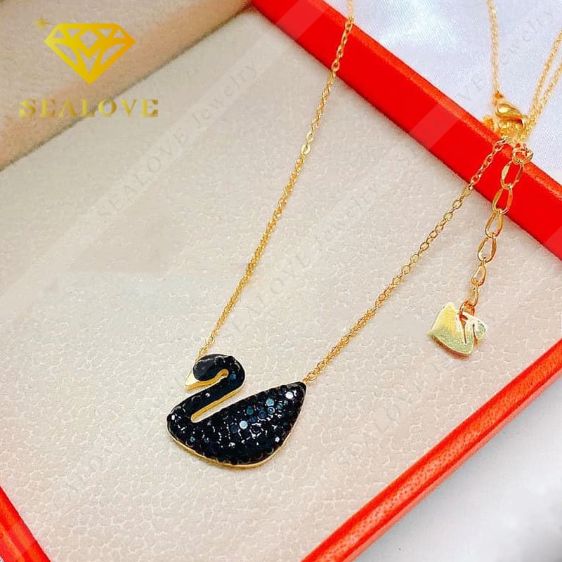 Kalung Titanium Wanita Anti Karat Swan Angsa Berlian Emas 18K Cantik Mewah Korea Aksesoris Perhiasan