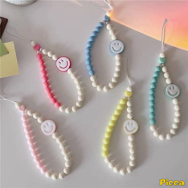 Kreatif DIY Manik-Manik Lanyard Rantai Telepon Akrilik Gadis Warna-Warni Cinta Mutiara Rantai Gantung Untuk Wanita Gadis Manis Smiley Aksesoris