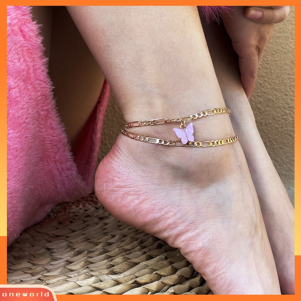 [WOD] 2pcs /Set Wanita Kepribadian Yang Dapat Disesuaikan Paduan Perhiasan Rantai Pergelangan Kaki Kupu-Kupu Kecil