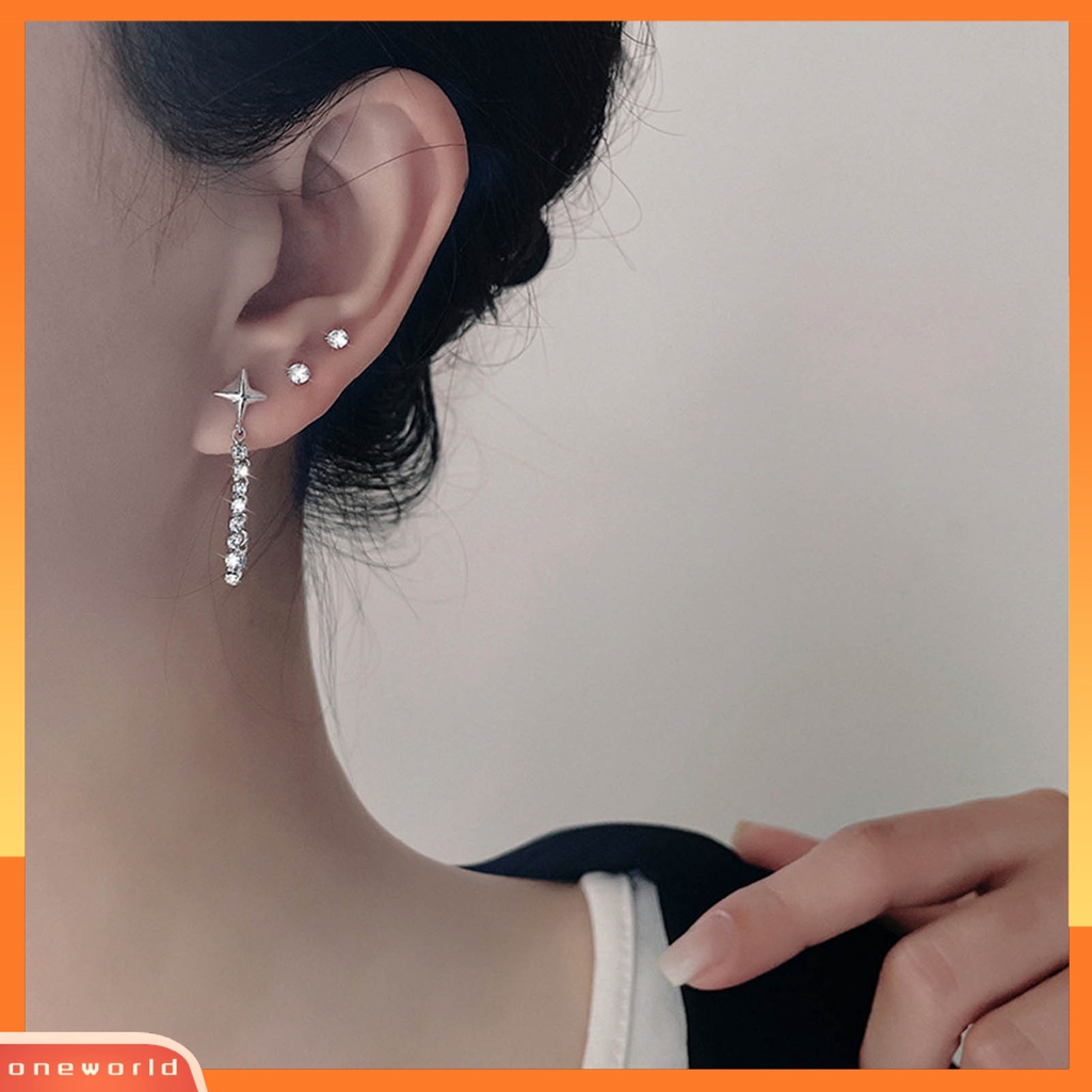 [WOD] 1pc Anting Wanita Bentuk Bintang Rumbai Perhiasan Bersinar Cubic Zirconia Drop Earring Untuk Pesta Pernikahan Perjamuan Prom