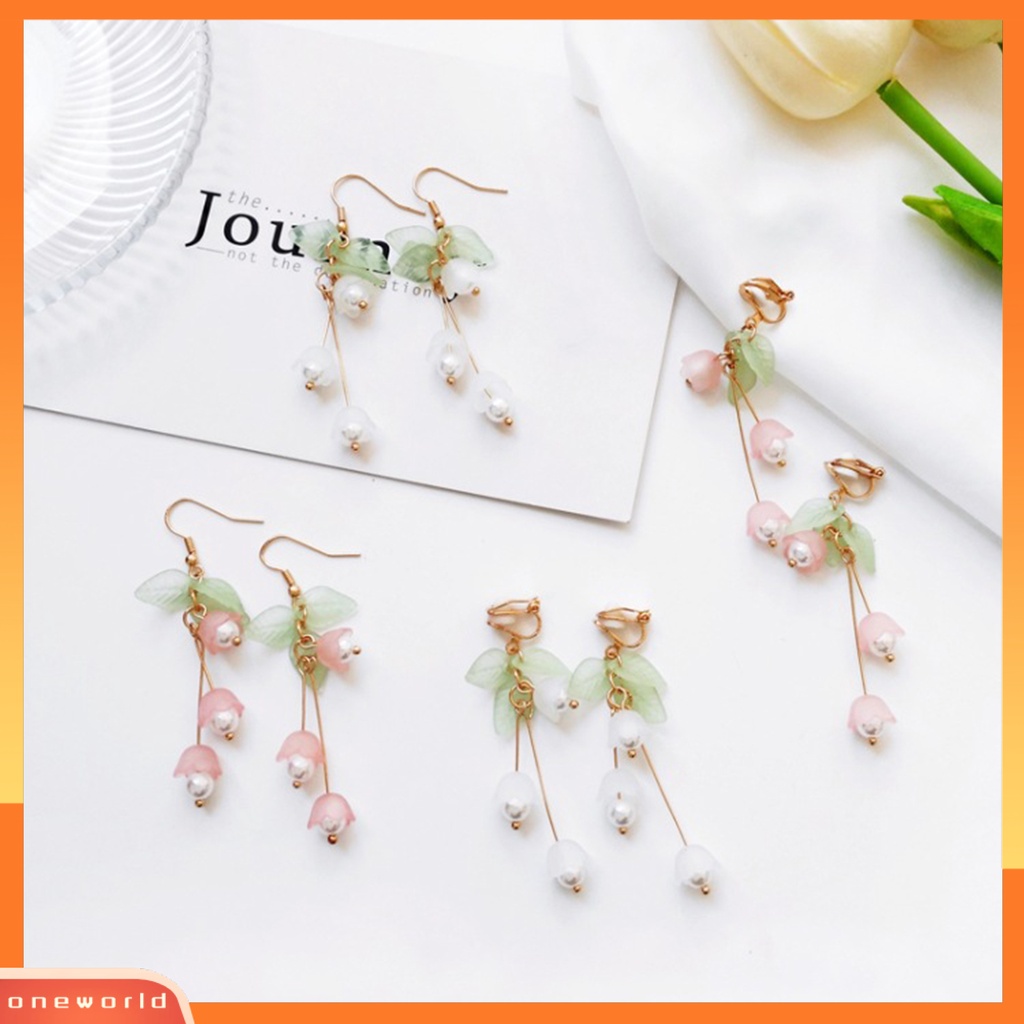 [WOD] 1pasang Menjuntai Anting Mori Desain Eye-catching Hias Aestheticisme All-match Perhiasan Hadiah Mutiara Imitasi Dekorasi Lili Valley Bunga Wanita Drop Earrings Ear Clip