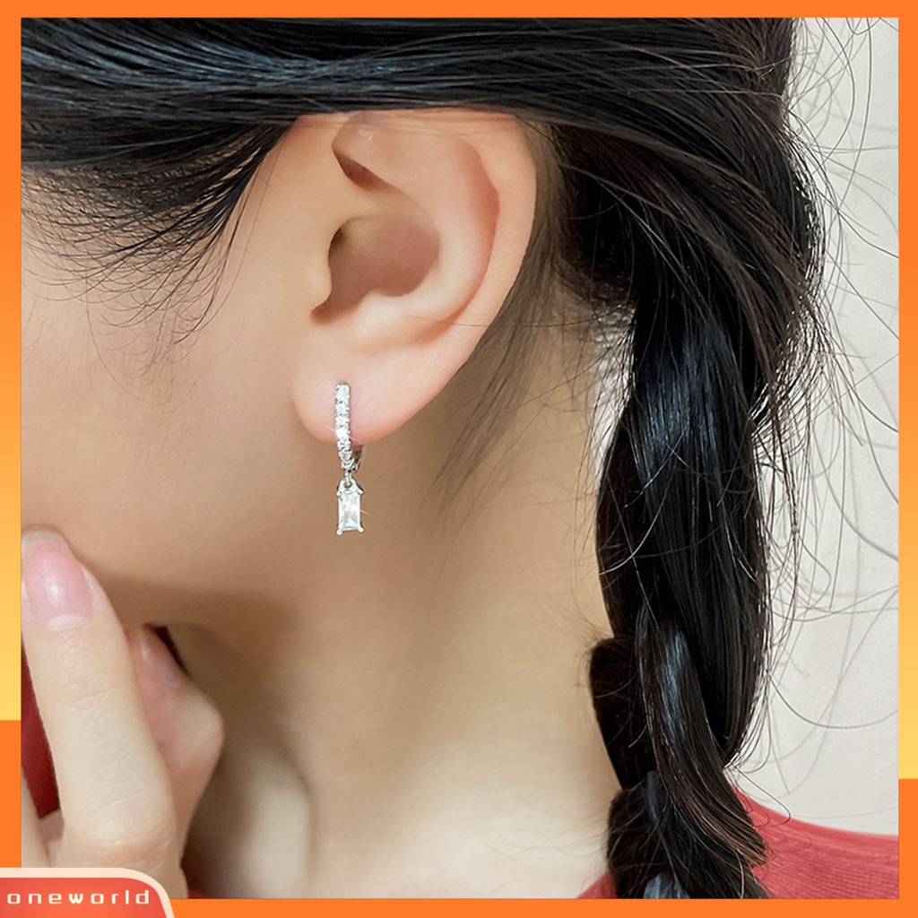 [WOD] 1pc Wanita Anting U Bentuk Cubic Zirconia Inlay Pendant Ear Button Tembaga Menjuntai Earring Perhiasan Hadiah Ulang Tahun