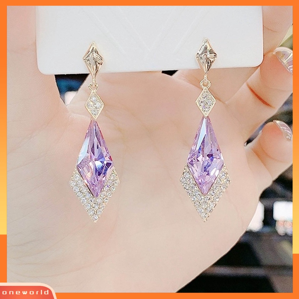 [WOD] 1pasang Anting Wanita Belah Ketupat Berlian Imitasi Kristal Imitasi Ringan Berkilau Menjuntai Earrings Untuk Perjamuan