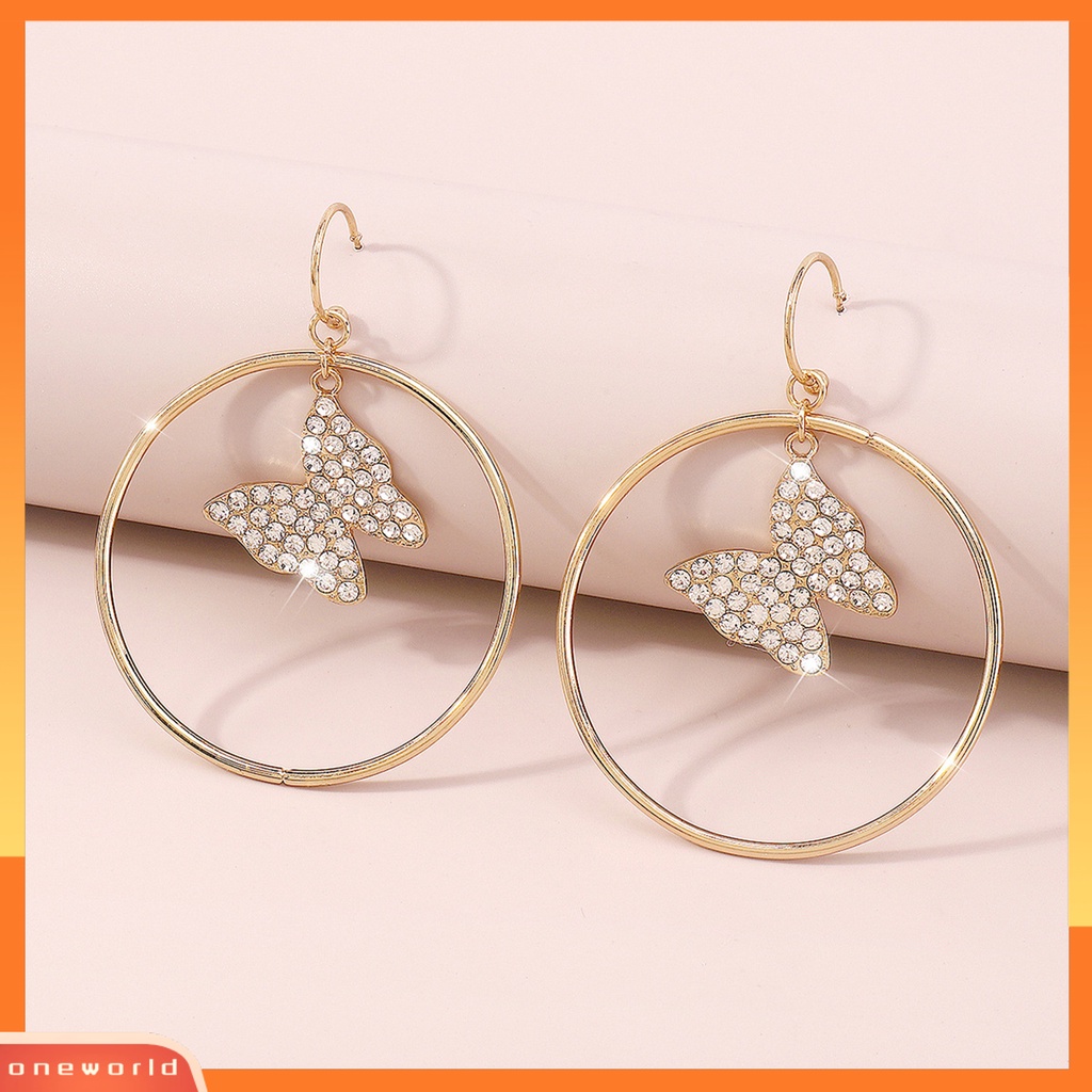 [WOD] 1pasang Anting Menjuntai Mengkilap Besar Berongga Geometris Berkilau Temperamen Hias Hadiah Wanita Berlian Imitasi Hias Kupu-Kupu Drop Earrings Perhiasan Untuk Perjamuan