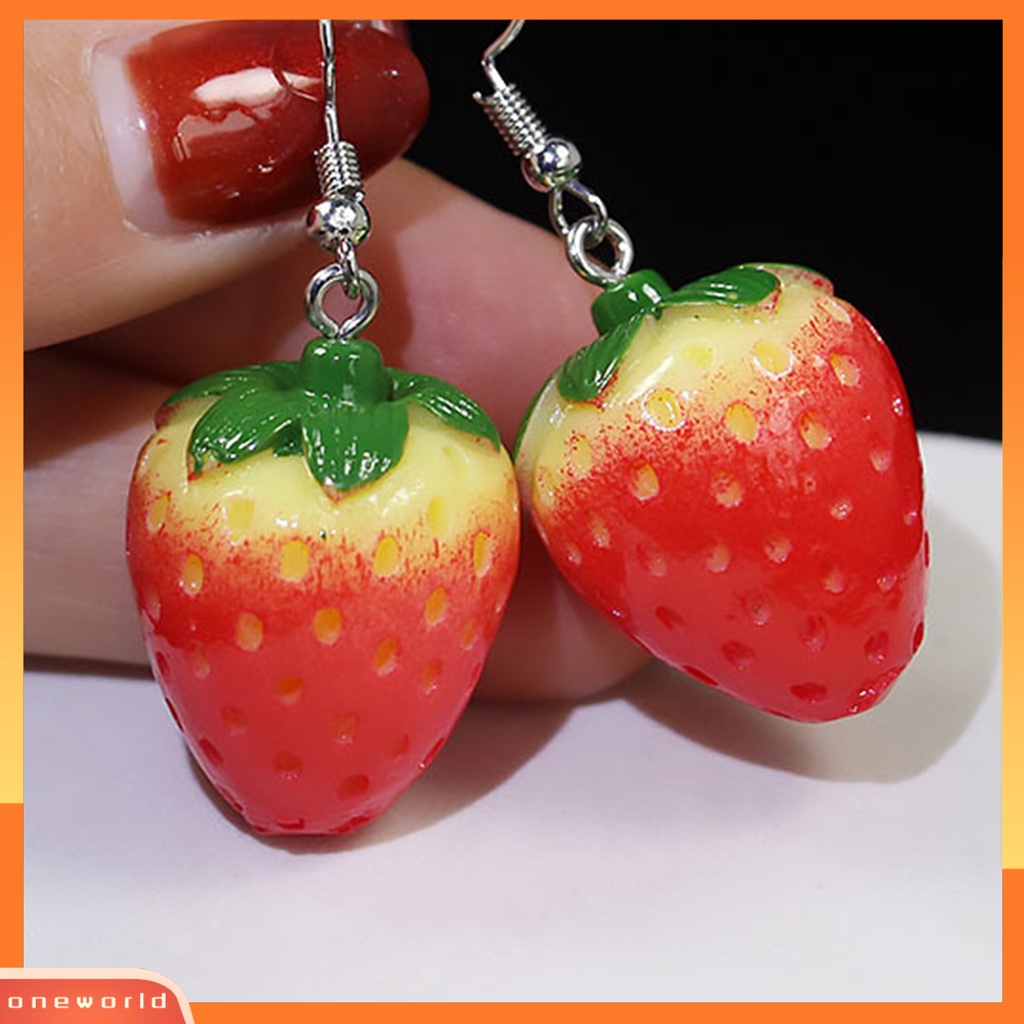 [WOD] 1pasang Hidup Menawan Merah Menjuntai Anting-Anting Indah Buah Strawberry Drop Hook Earrings Perhiasan Acessories