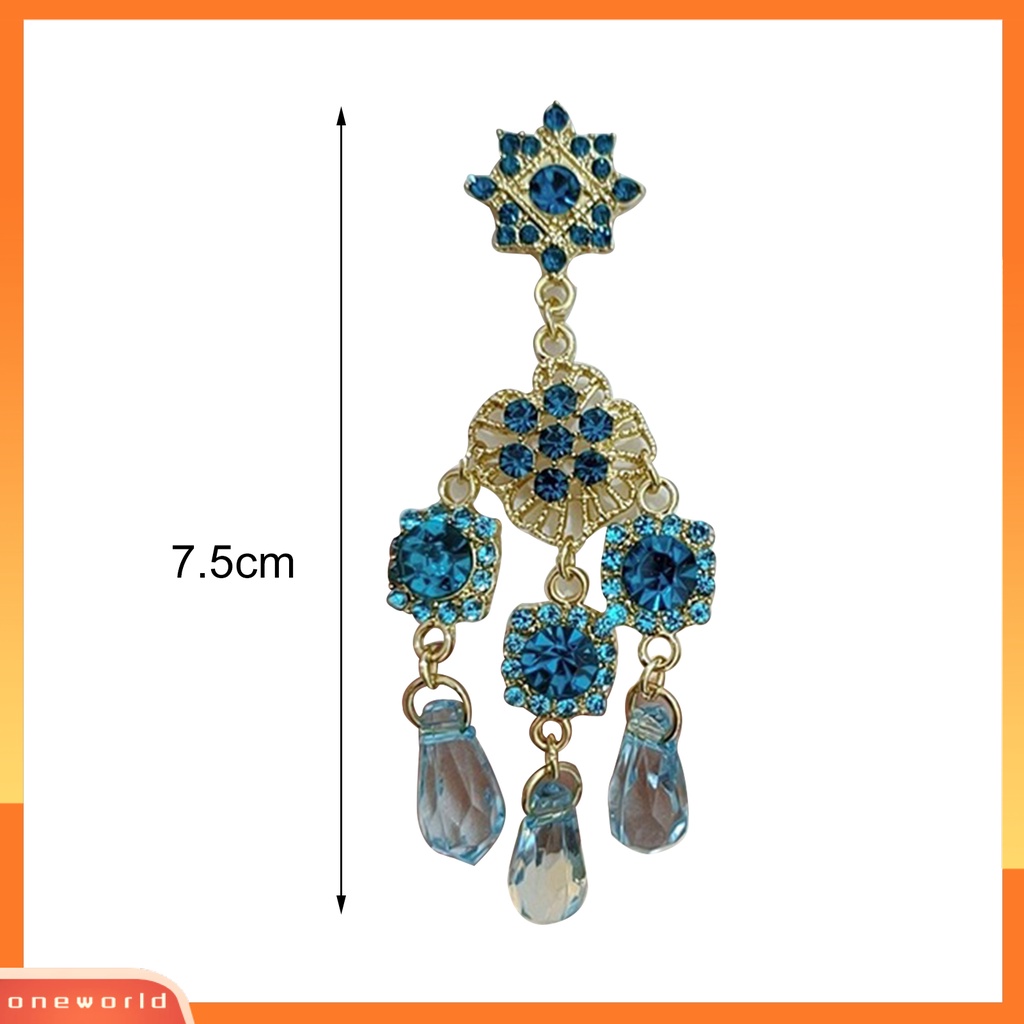 [WOD] 1pasang Anting Menjuntai Rumbai Kristal Imitasi Anting Drop Panjang Vintage Biru Untuk Pernikahan