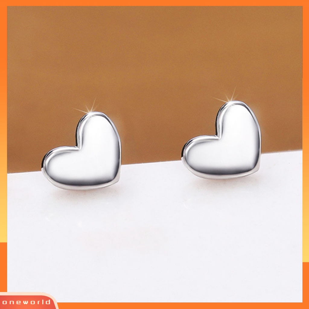 [WOD] 1pasang Anting Stud Bentuk Hati Permukaan Halus Perhiasan Elegan Glossy Earrings Jewelry Gifts