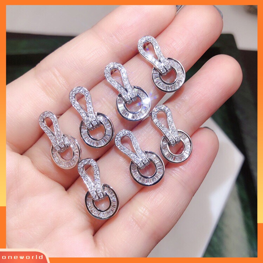 [WOD] Mewah Wanita Penuh Cubic Zirconia Lingkaran Telinga Studs Earrings Perhiasan Pesta Pernikahan