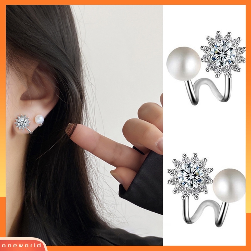 [WOD] 1pasang Klip Telinga Bunga Matahari Cubic Zirconia Perhiasan Kilau Cerah Floral Ear Clips Untuk Perjamuan