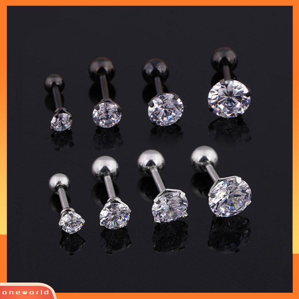 [WOD] 1pc Unisex Cubic Zirconia Hias Titanium Steel Stud Earring Perhiasan Tulang Rawan