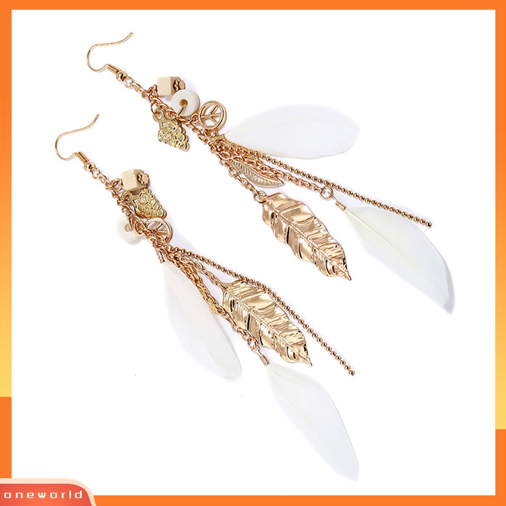 [WOD] Fashion Wanita Rantai Panjang Bulu Menjuntai Rumbai Eardrop Kait Anting Perhiasan