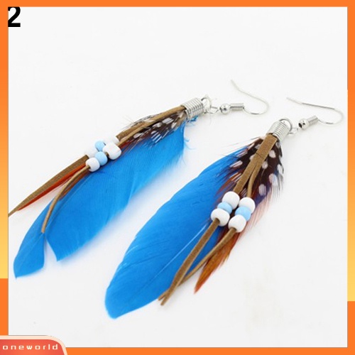 [WOD] Perhiasan Fashion Wanita Handmade Anting Bulu Angsa Menjuntai Kait Eardrop