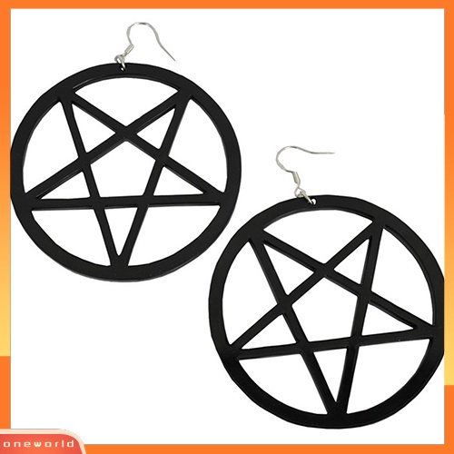 [WOD] Punk Vintage Besar Berongga Pentacle Bulat Menjuntai Statement Earrings Ear Studs