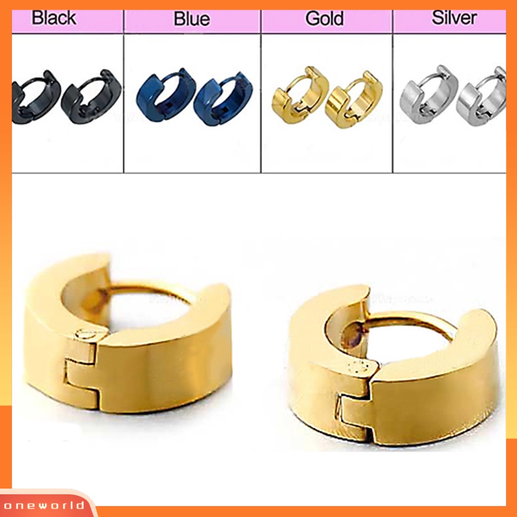 [WOD] 1pasang Fashion Keren Pria Stainless Steel Huggie Hoop Earrings Perhiasan Kasual