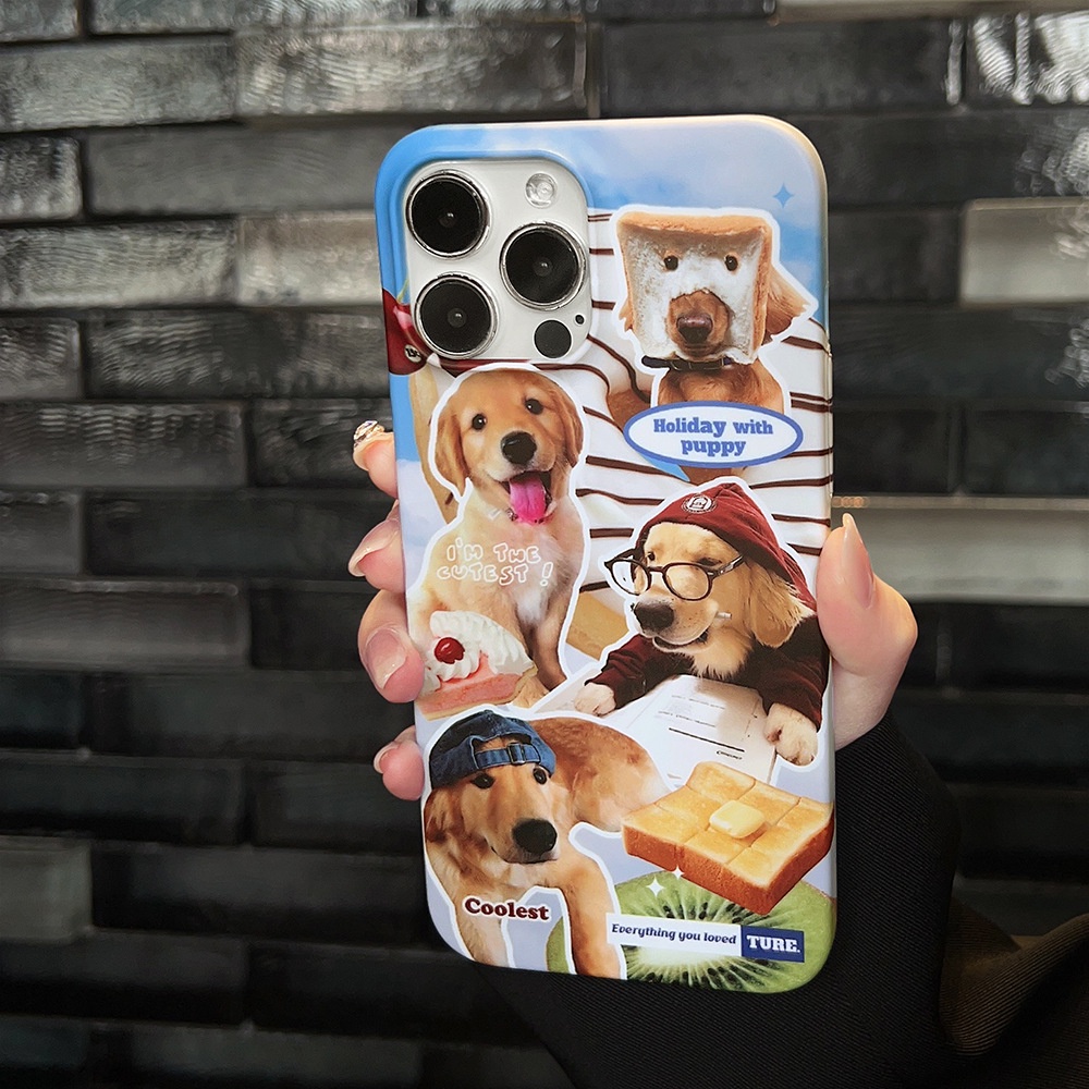 IPHONE Lucu Roti Bakar Puppy Dog Golden Retriever Anti Luntur Telepon Hard Case Film Cover Pelindung Untuk Iphone7 8 PLUS X XR XS 11 12 13 14 PRO MAX Se2020