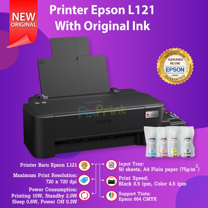 Epson Printer L121 Hitam Print Warna Infus Modif Inktank Pabrik RESMI