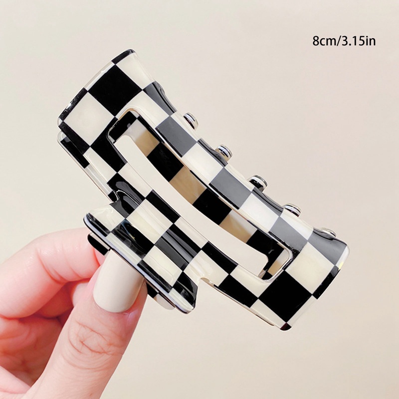 Checkerboard Grab Hair Clip Aksesoris Rambut Untuk Wanita Warna Akrilik Kotak-Kotak Jepit Rambut Hiu Klip Gadis Aksesoris Kepala Hair Claw