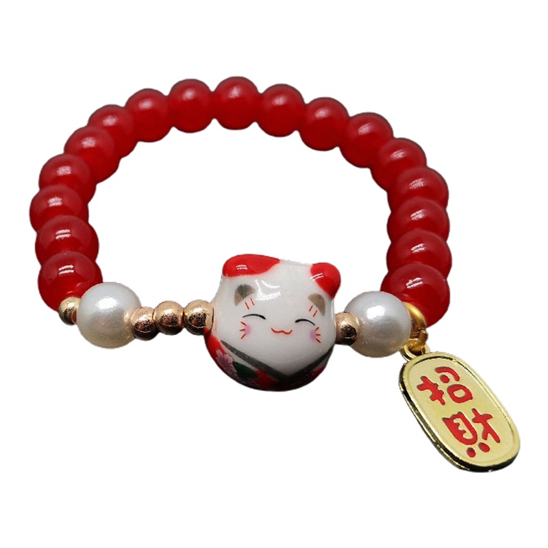 Lucky Cat Stone Beads Bracelet Bangles Sederhana Manis Gelang Keramik Untuk Wanita Gadis Hadiah Ulang Tahun Perempuan Pesona Perhiasan