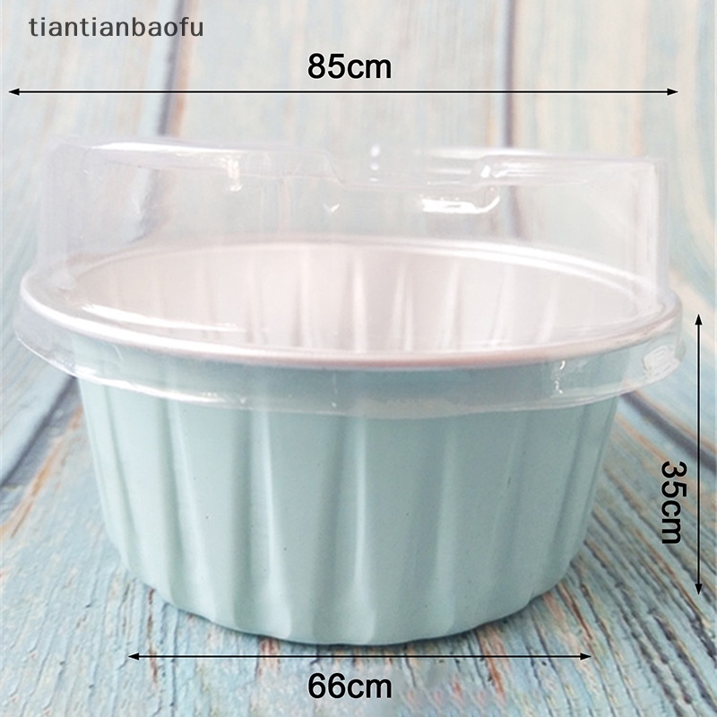 [tiantianbaofu] 10pcs 125ML Aluminium Foil Bulat Berbentuk Cupcake Cup Dengan Tutup Wadah Creme Butik