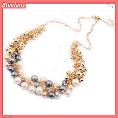 [BLS] Wanita Fashion Multilayer Mutiara Imitasi Choker Kerah Bib Statement Chain Necklace