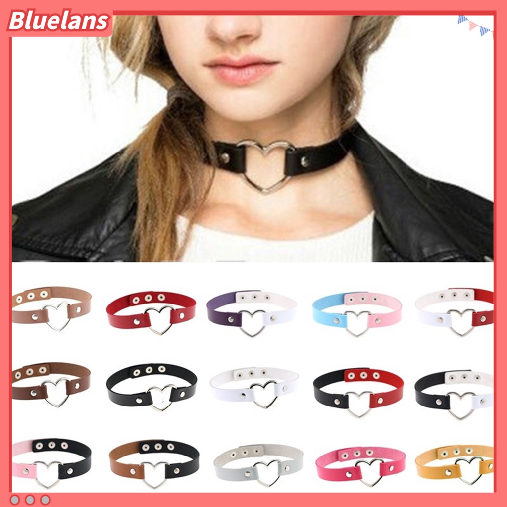 [BLS] Kalung Pendek Adjustable Gaya Punk Faux Leather Heart Unisex Collar Choker Untuk Pesta Bar