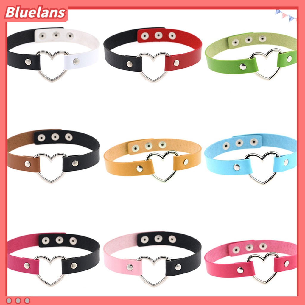 [BLS] Kalung Pendek Adjustable Gaya Punk Faux Leather Heart Unisex Collar Choker Untuk Pesta Bar