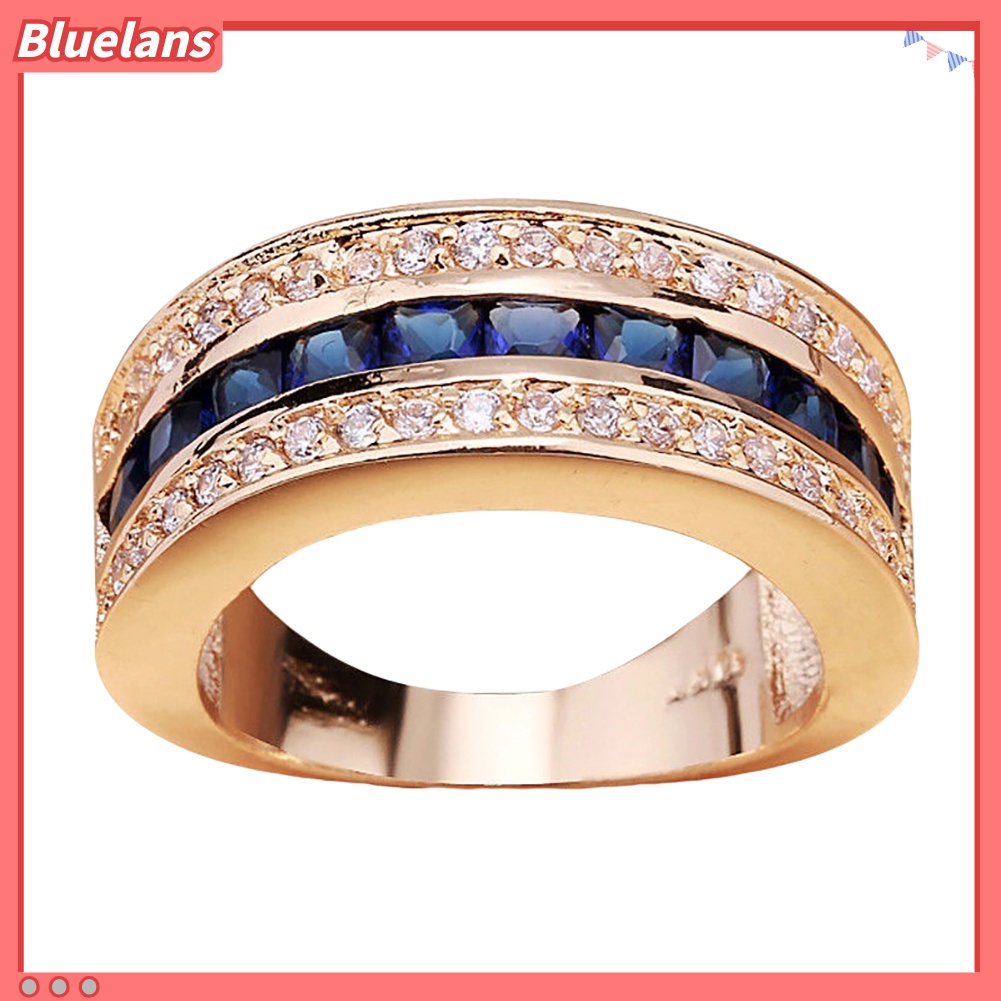 [BLS] Fashion Unisex Berlian Imitasi Mengkilap Bertatahkan Perhiasan Cincin Jari Pertunangan Pengantin