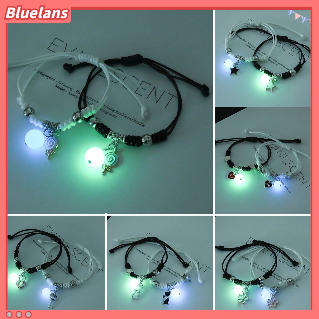 [BLS] 1pasang Gelang Persahabatan Eye-catching Luminous Pengerjaan Halus Liontin Geometris Hias Perhiasan Cross Adjustable Pasangan Kekasih Gelang Untuk Teman