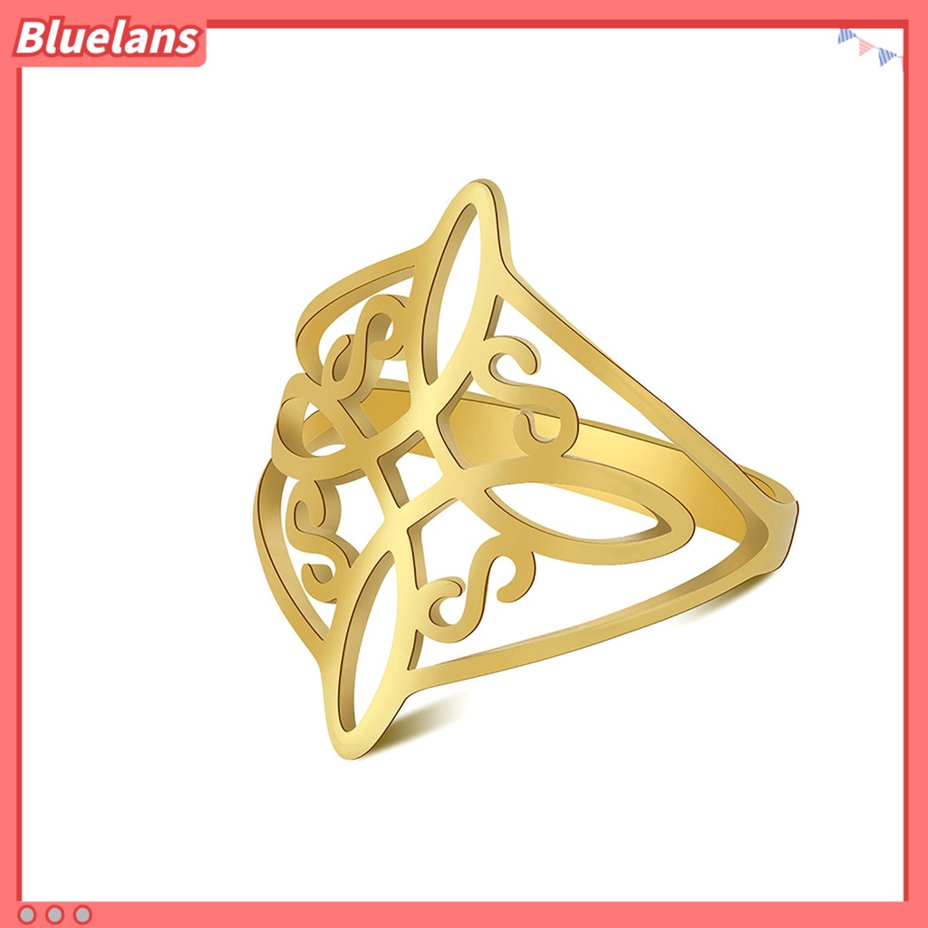 [BLS] Ladies Ring Geometric Electroplating Hollowed Pattern Bright Luster Permukaan Halus Berdandan Perhiasan Simpul Penyihir Cincin Stainless Steel Untuk Pakaian Sehari-Hari