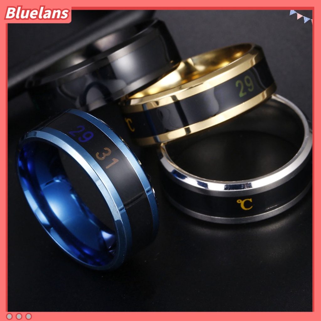 [BLS] Cincin Fashion Unisex Tampilan Real Time Cincin Tes Suhu Bahan Stainless Steel Untuk Pesta