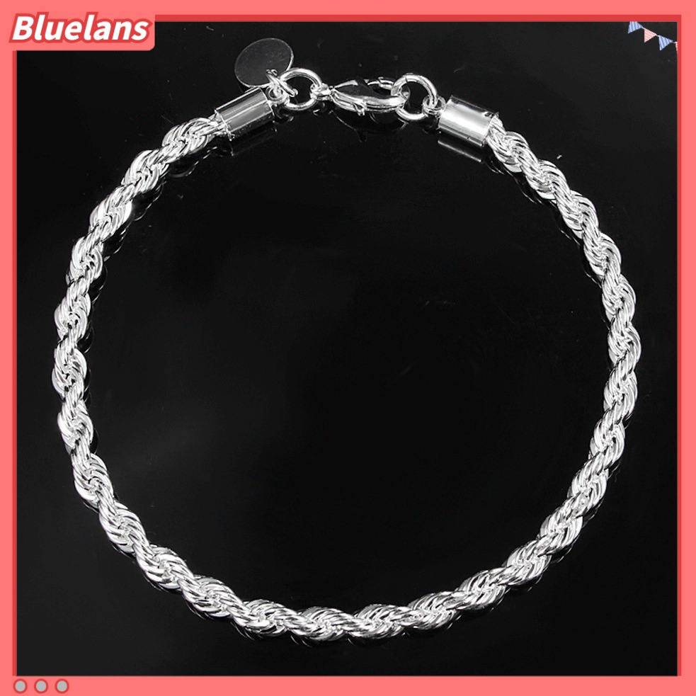 [BLS] Pasangan Fashion Tali Twist Perak Disepuh Gelang Pesta Perhiasan Pertunangan Hadiah