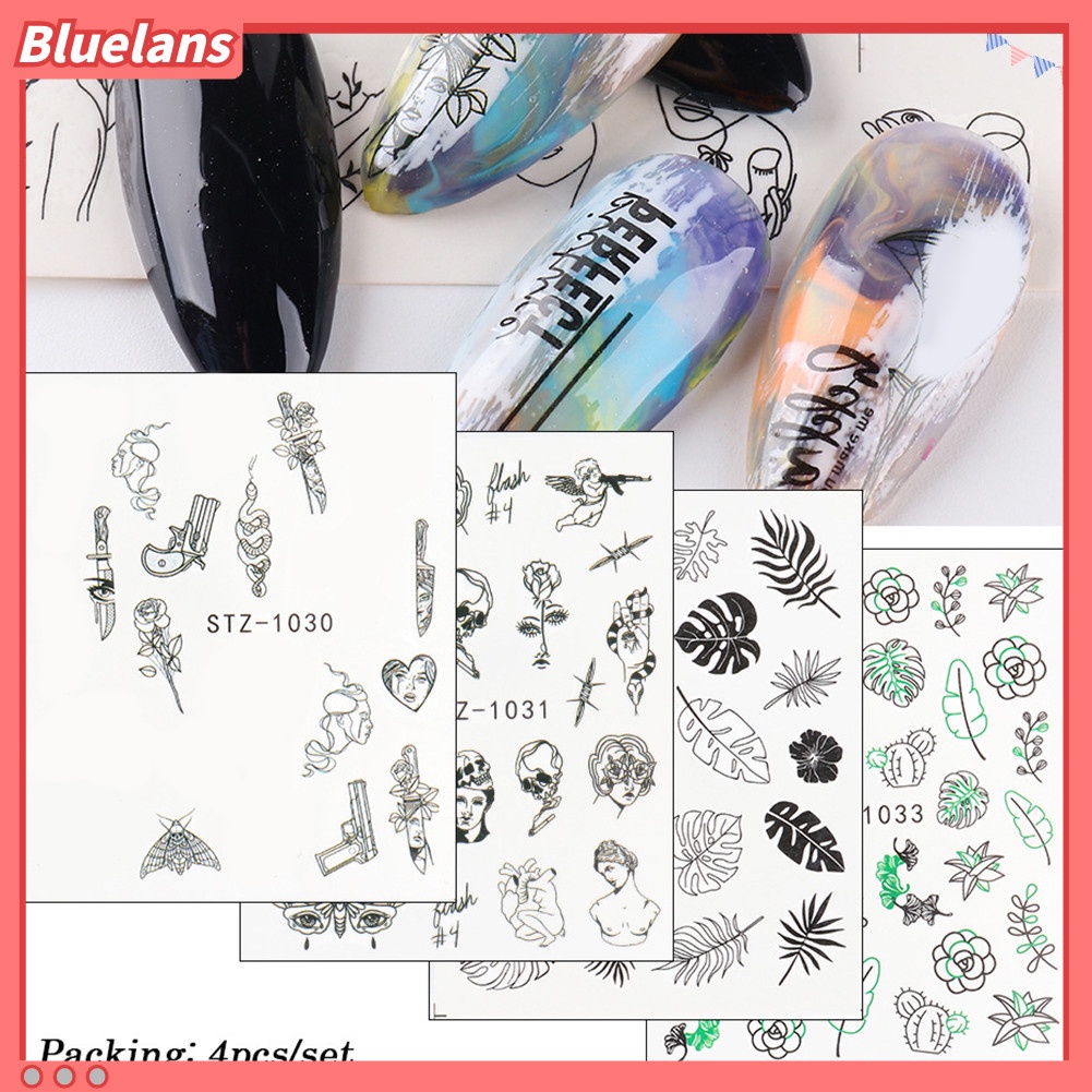 [BLM] 16lembar Gaya Garis Motif Wajah Nail Art Stiker Decals Decor Manicure Tool