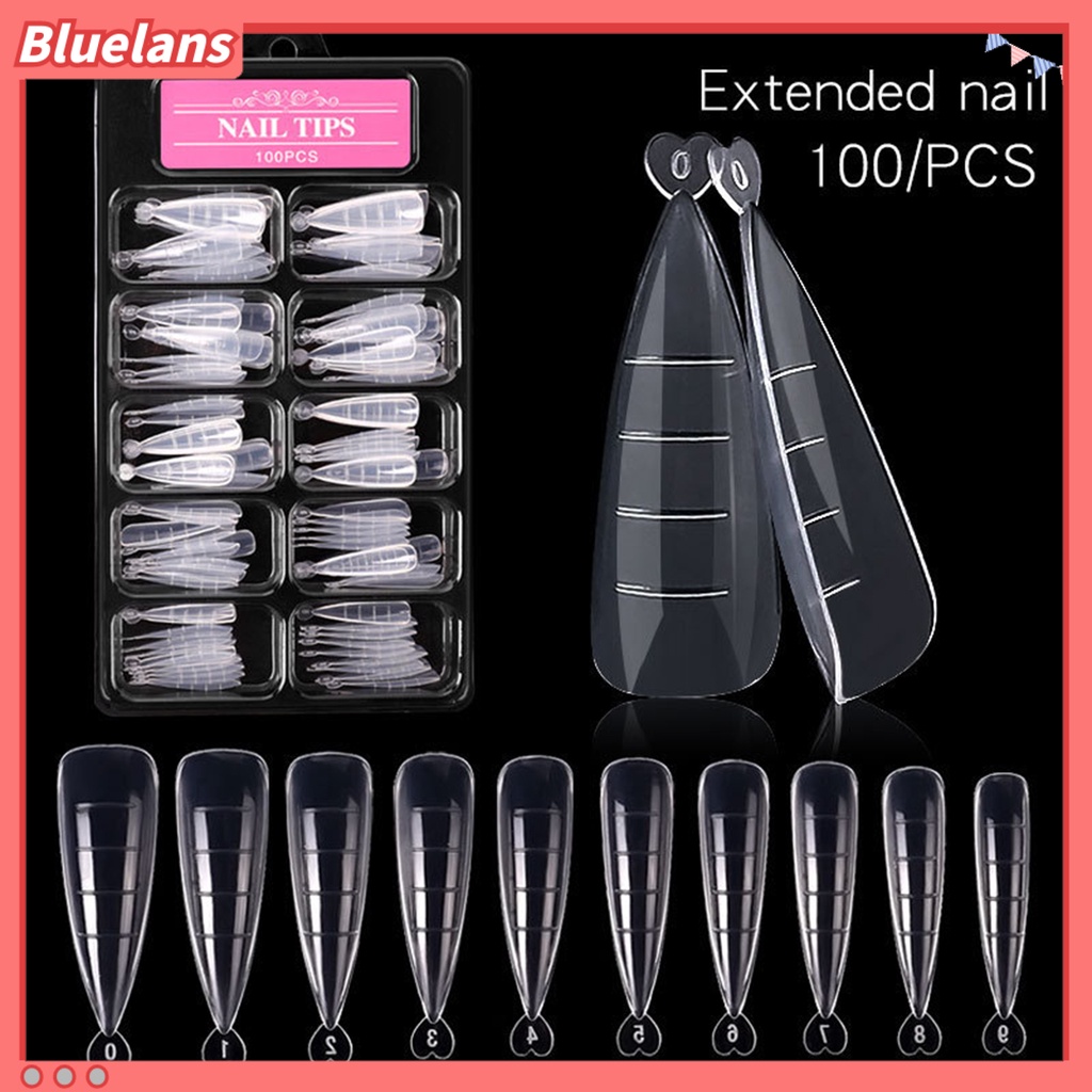 [BLM] 100pcs /Set Tips Kuku Palsu Permukaan Halus Kuku Memanjang Cakupan Penuh Kuku Panjang Tips Ekstensi Jari Palsu Untuk Kecantikan