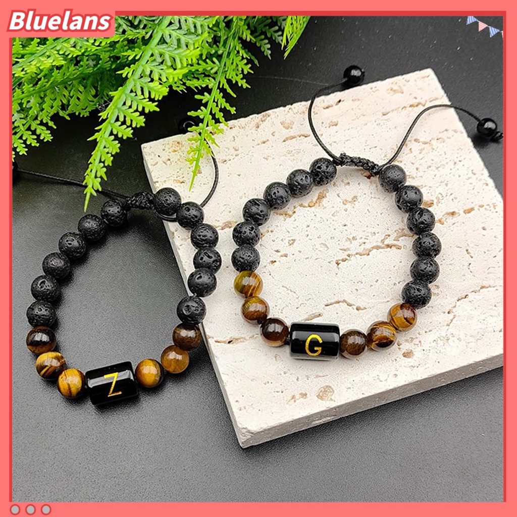 [BLS] Unisex Gelang A-Z Huruf Frosted Manik-Manik Batu Imitasi Adjustable Gelang Penghilang Stres Fashion Perhiasan