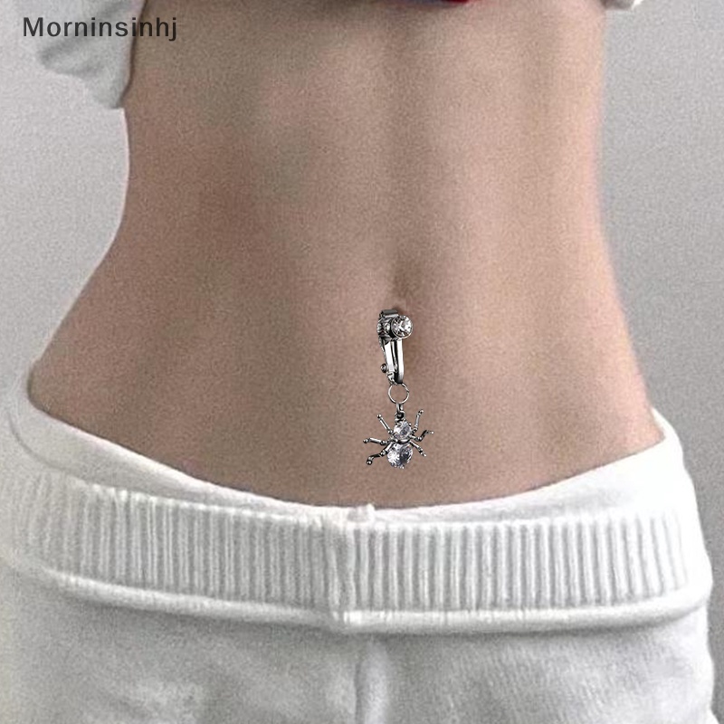 Mornin Sexy Belly Button Ring Free Punching Spider Cincin Pusar Palsu Tanpa Lubang Tembaga Hias Zircon Liontin Untuk Wanita Perhiasan Tubuh id