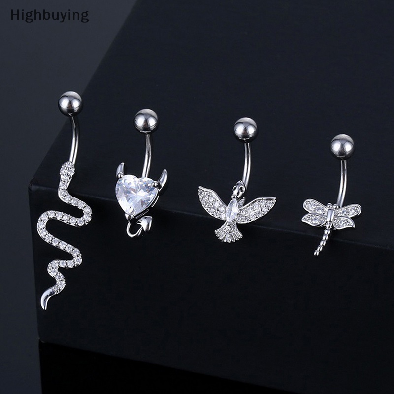 Hbid Kristal Pusar Cincin Bentuk Hewan Perut Stainless Steel Jantung Pusar Melengkung Barbel Ring Navel Rings Perhiasan Tubuh Seksi Glory