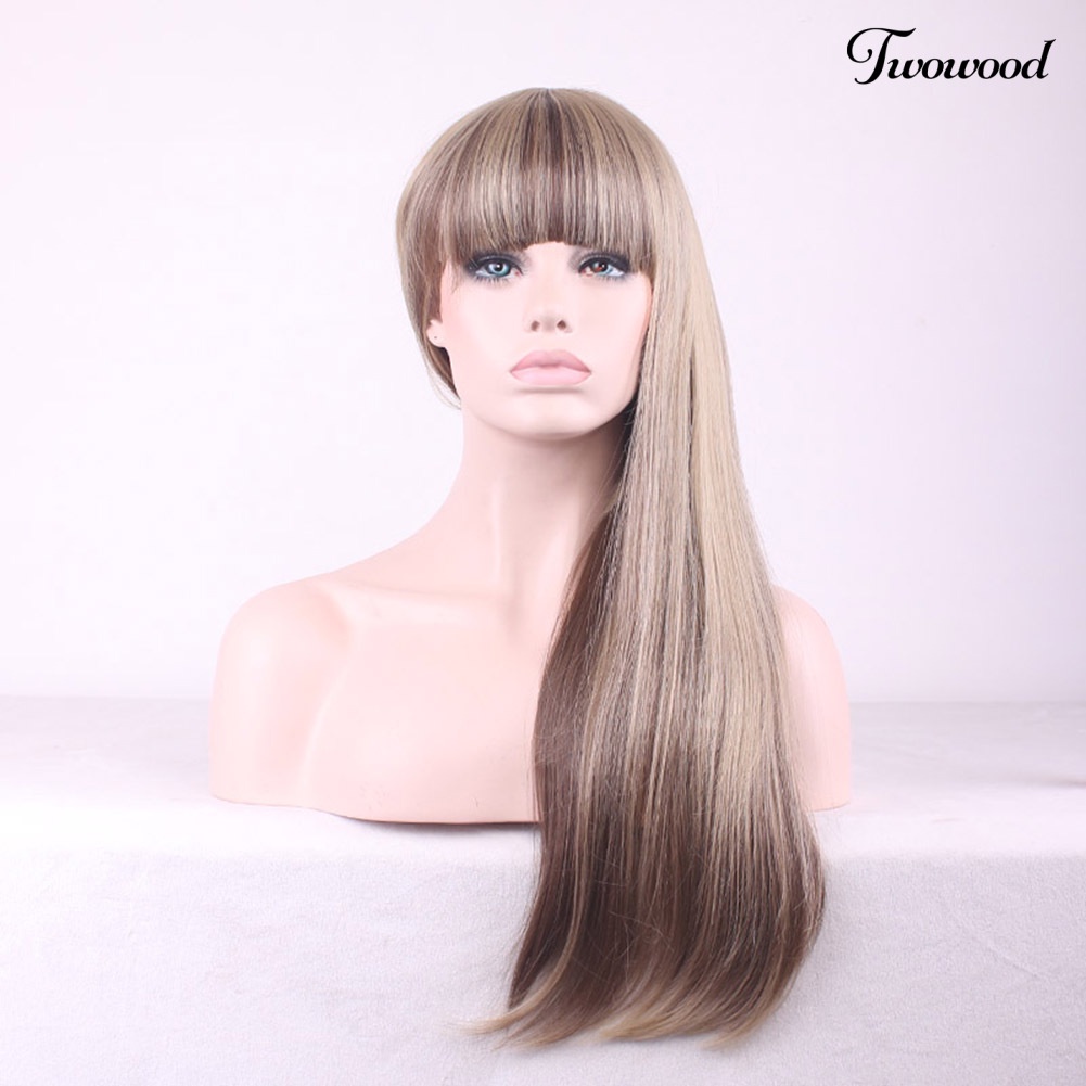 Twowood Lady Fashion Rapi Poni Panjang Lurus Full Wig COSPLAY Pesta Club Hair Decor