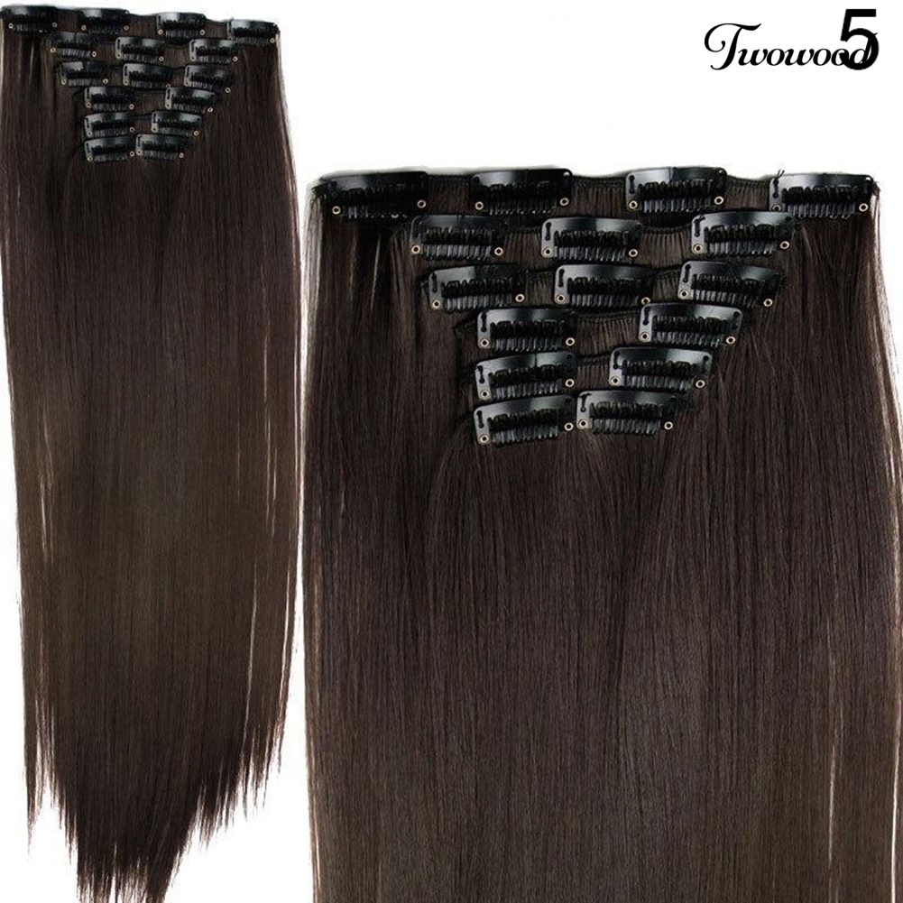Twowood 6Pcs Klip Serat Suhu Tinggi Hair Extension Lurus Tahan Panas Wig