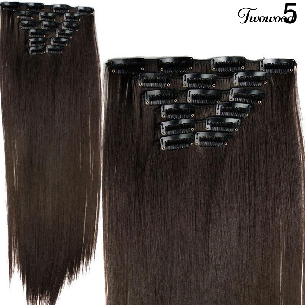 Twowood 6Pcs Klip Serat Suhu Tinggi Hair Extension Lurus Tahan Panas Wig