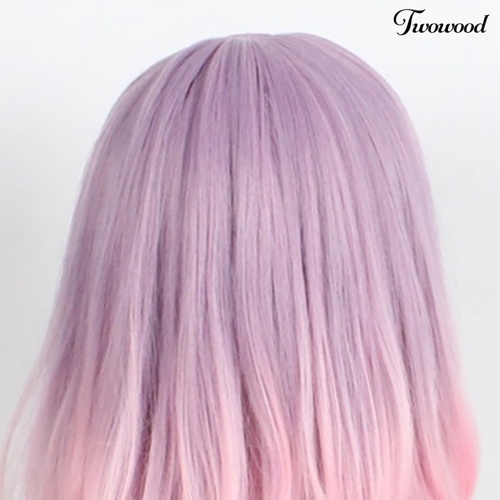 Twowood Wig Cosplay Anime Keriting Tahan Panas Hias Bentuk Pir Wig Pink Untuk Gadis