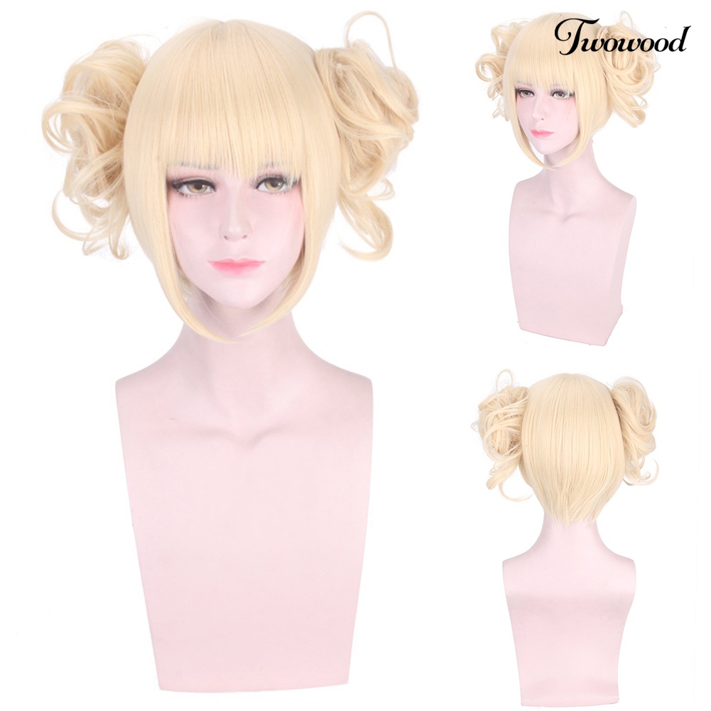 Twowood Wanita Wig Pendek Rambut Sintetis Dengan 2bunbun Poni Anime Cosplay Pesta Sopak