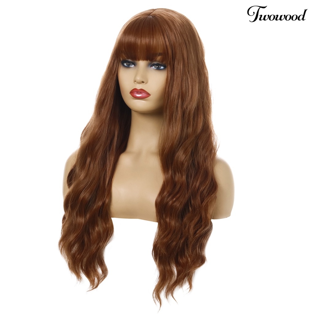 Twowood Fashion Wanita Cosplay Pesta Harian Panjang Keriting Wig Sopak Rambut Imitasi Dengan Poni