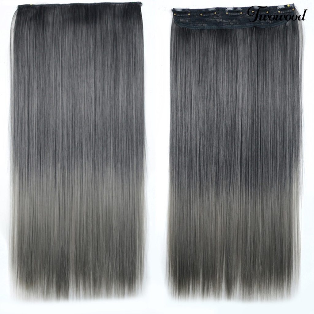 Twowood Klip Wig Tahan Panas Warna Ombre Ultra Panjang Ekstensi Sopak Lurus Serat Suhu Tinggi Rambut Palsu Untuk Perempuan