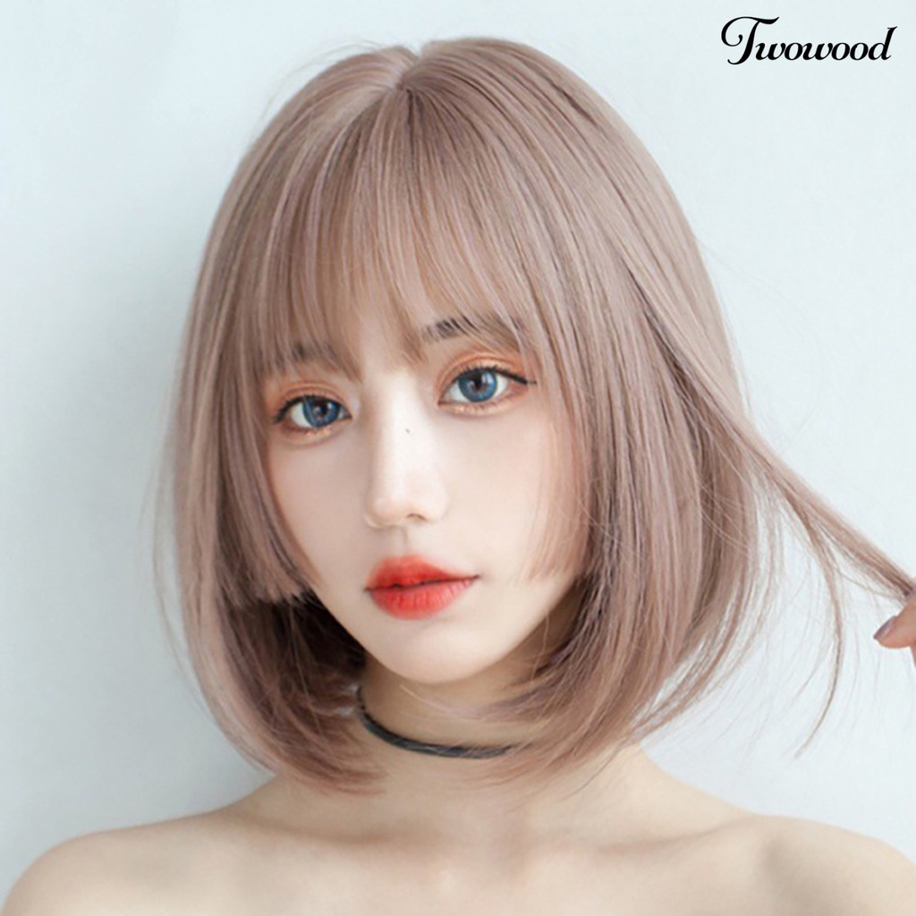 Twowood Women Wig No Perm Nyaman Dipakai Berbulu Halus Realistis Natural Pink Princess Cutting Wig Pendek Dengan Poni Udara Digunakan Wanita