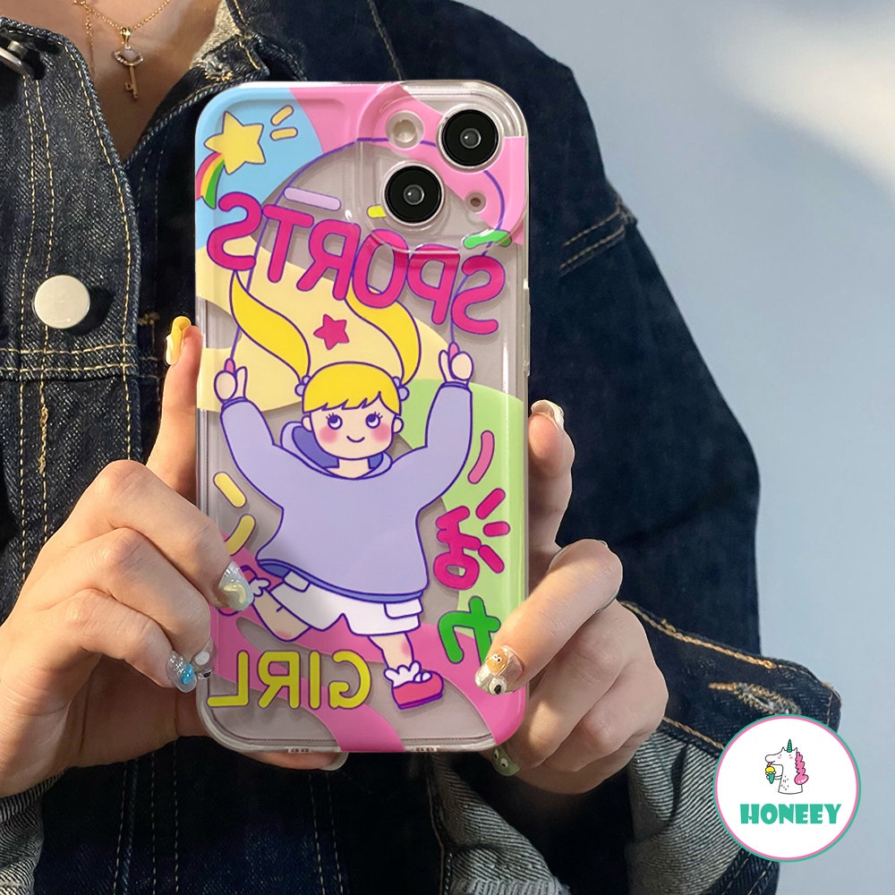 IPHONE Casing Ponsel Gadis Olahraga Lucu Kartun Happy Untuk Iphone11 12 13 14 Pro Max XR Xs8 7plus Fashion Colorful Shockproof Soft Cover