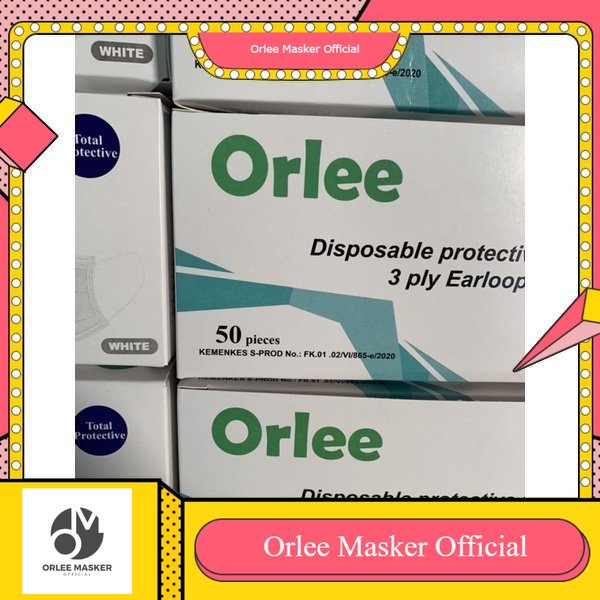 MASKER ORLEE 3ply Warna HITAM, PUTIH, BIRU, PINK EARLOOP CANTOL SEHARI KIRIM + PROMO  , STANDAR KEMENKES,Orisinil