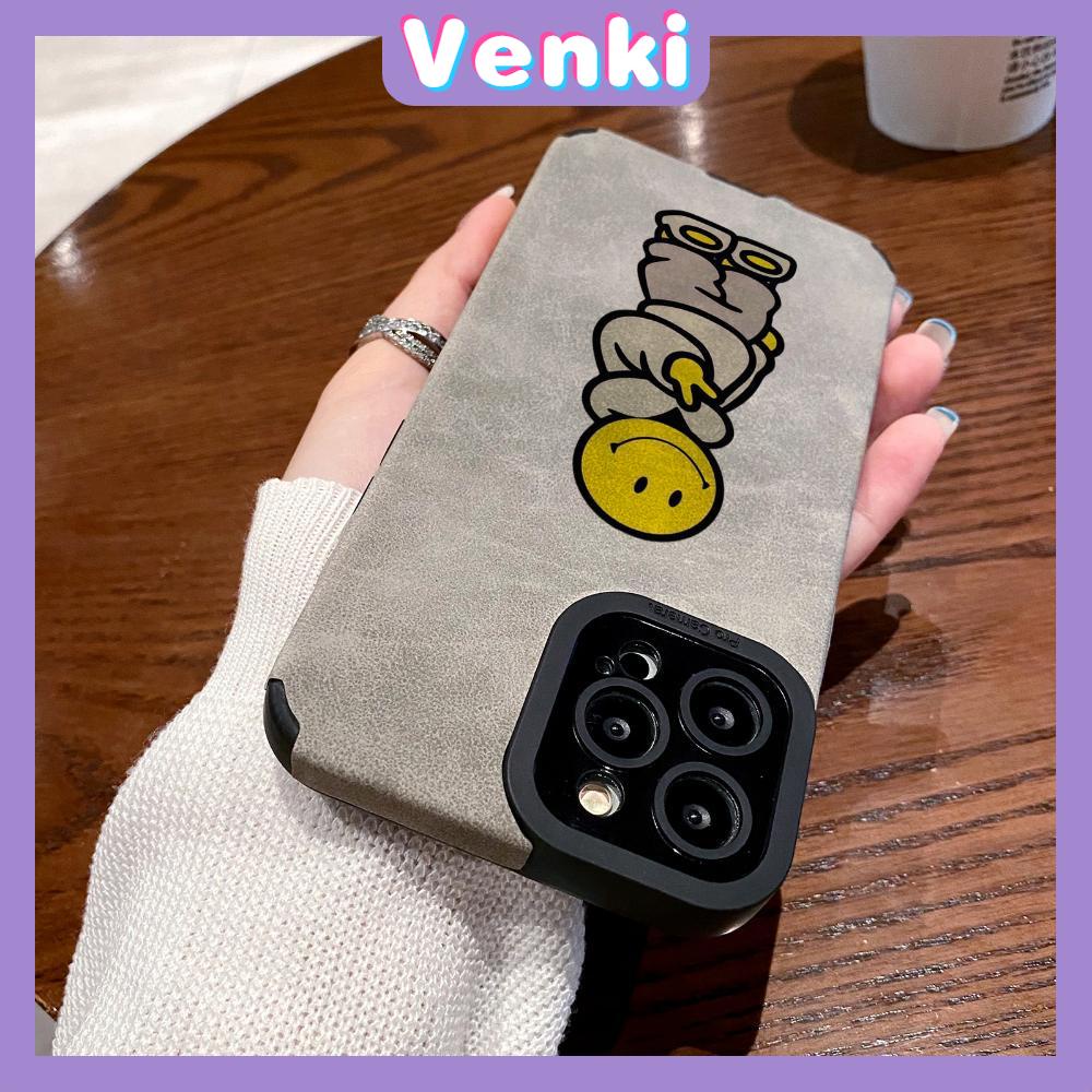 VENKI - Untuk iPhone 11 Case Leather Pupil Suede Case Soft Shockproof Cover Camera Simple Cute Superman Smile Kompatibel dengan iPhone 14 13 Pro max 12 Pro max xr xs 7Plus 8Plus