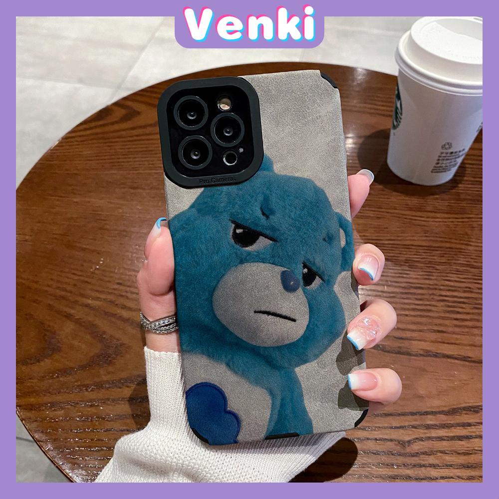 VENKI - Untuk iPhone 11 Case Leather Pupil Suede Case Soft Shockproof Case Camera Simple Cute Blue Bear Kompatibel dengan iPhone 14 13 Pro max 12 Pro max xr xs 7Plus 8Plus