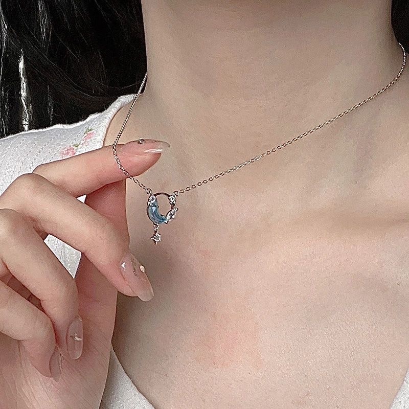 Choker Kalung Bulan Sungai Bintang Asmara Silver Mewah Untuk Wanita Perempuan