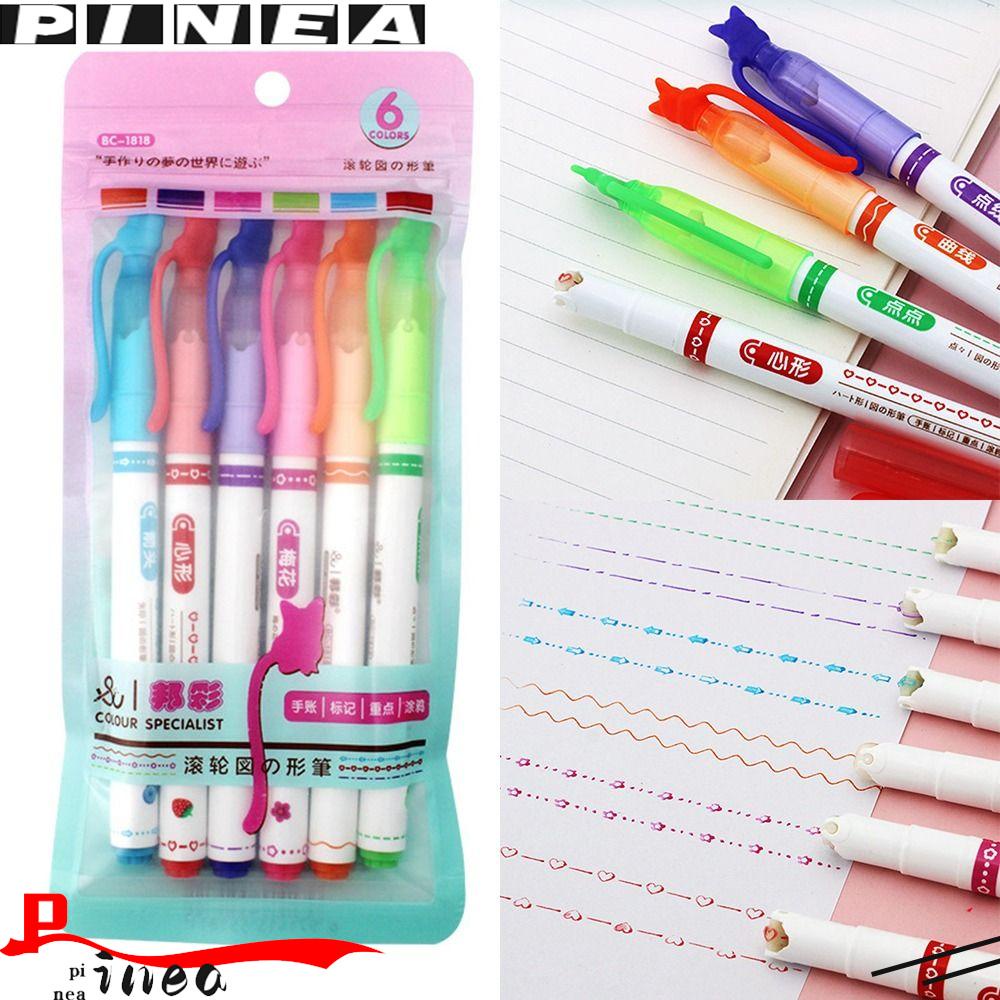 Nanas 6Pcs Curve Stabilo Pen Art Stationery Graffiti Curve Line Berbentuk Bunga Konstelasi Stabilo Banyak Bentuk